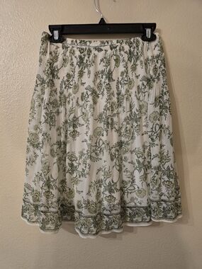 Max Studio White Skirt with Green Floral Print